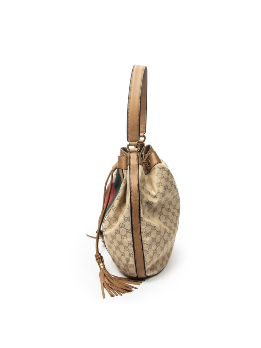 Gucci Web Rania Drawstring Hobo Tan Beige GG Canvas - Picture 3 of 10